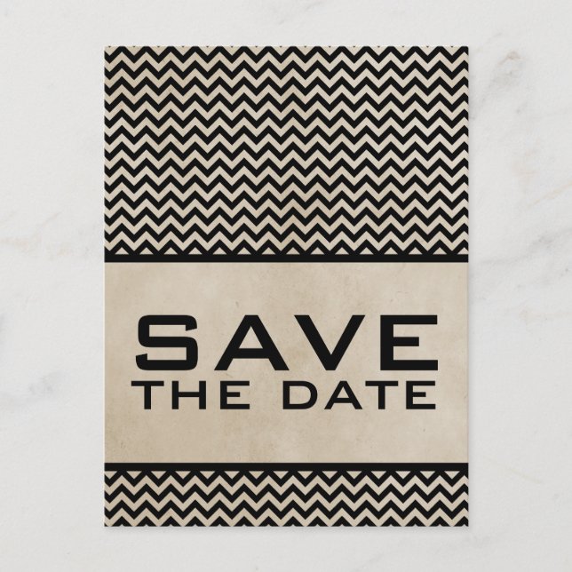 De Anúncio Cartão postal Ebony Chic Chevron Save the Date (Frente)