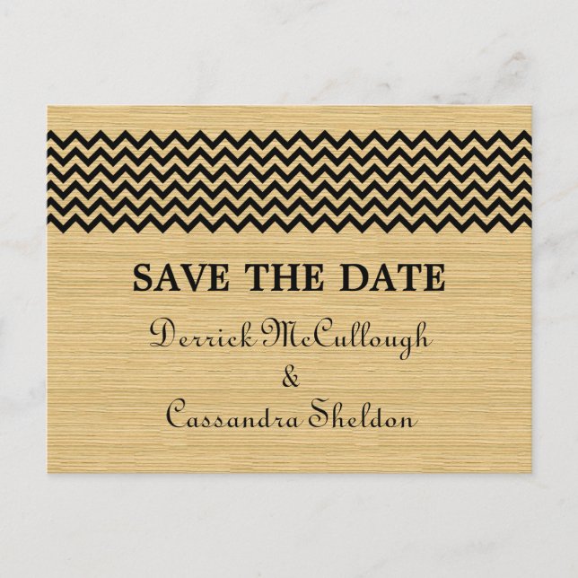 De Anúncio Cartão postal Ebony Rustic Chevron Save the Date (Frente)
