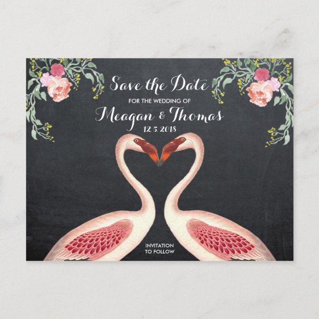 De Anúncio Cartão postal Flamingo Save the Date estilo quadro (Frente)