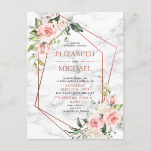 De Anúncio Cartão Postal Floral Rosa Mármore Geométrico Cobre
