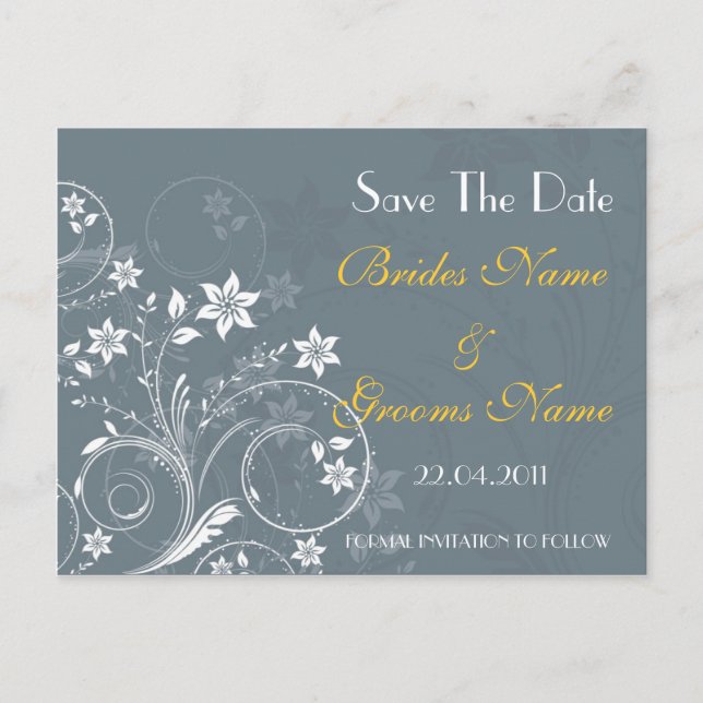 De Anúncio Cartão postal Floral Save the Date (Frente)