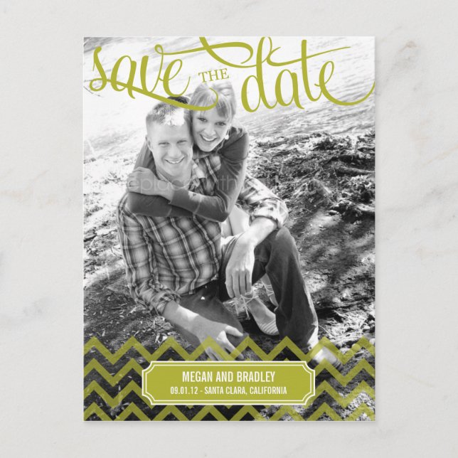 De Anúncio Cartão postal Funky Couple Save The Date - Verde (Frente)