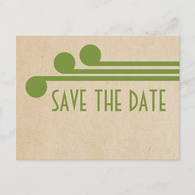 De Anúncio Cartão postal Green Deco Chic Save the Date (Frente)
