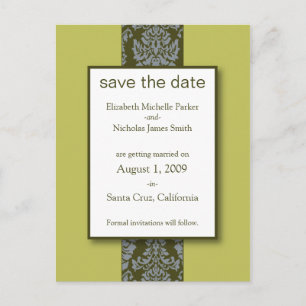 De Anúncio Cartão Postal Olive Baroque Damask Save the Date
