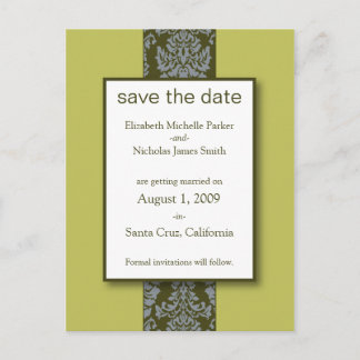 De Anúncio Cartão Postal Olive Baroque Damask Save the Date
