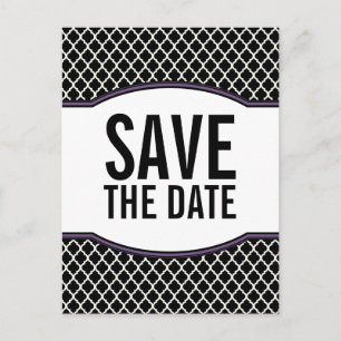 De Anúncio Cartão postal Purple Elegant Quatrefoil Save the D