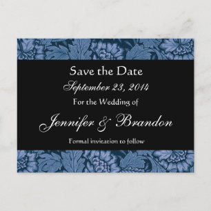 De Anúncio Cartão Postal Save The Date Azul Royal e Preto Dam
