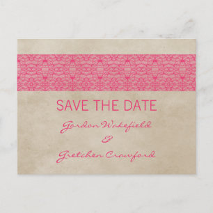 De Anúncio Cartão postal Save the Date Pink Rustic Lace