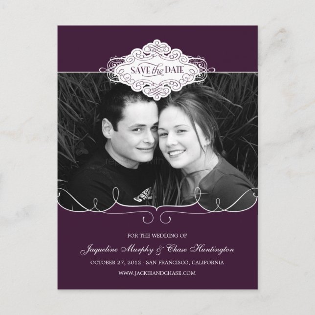 De Anúncio Cartão postal Simply Couture Save The Date - Roxo (Frente)
