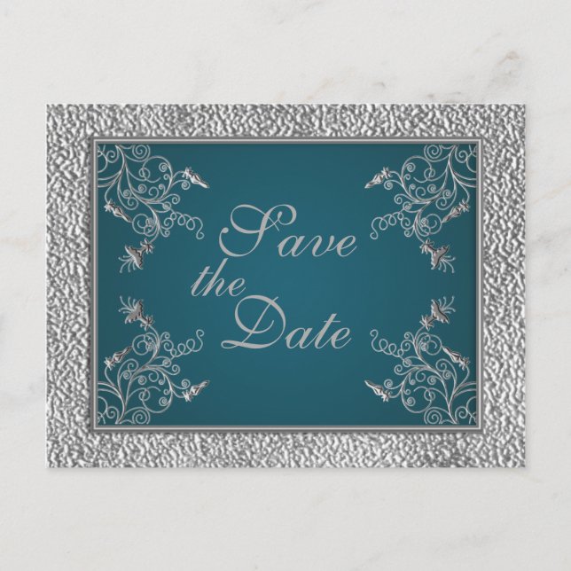 De Anúncio Cartão postal Teal on Pewter Save the Date (Frente)