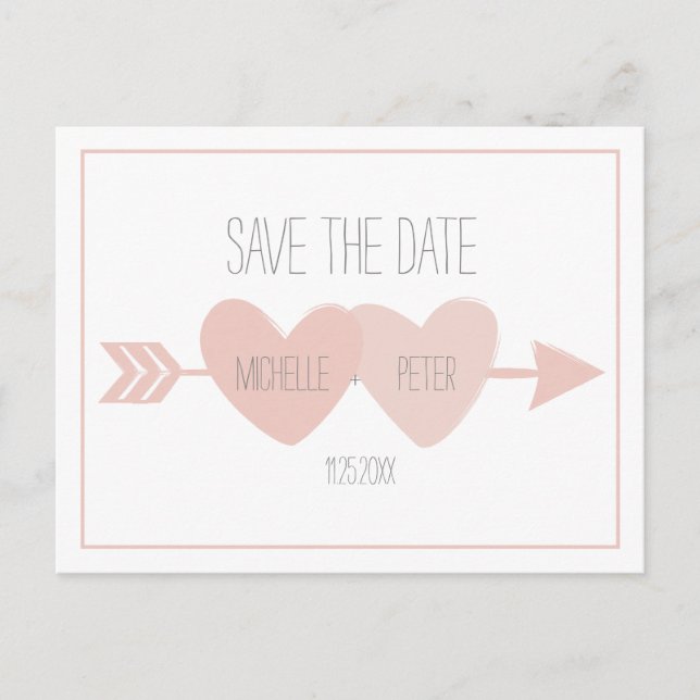 De Anúncio Cartão postal Two Hearts Save The Date (branco) (Frente)