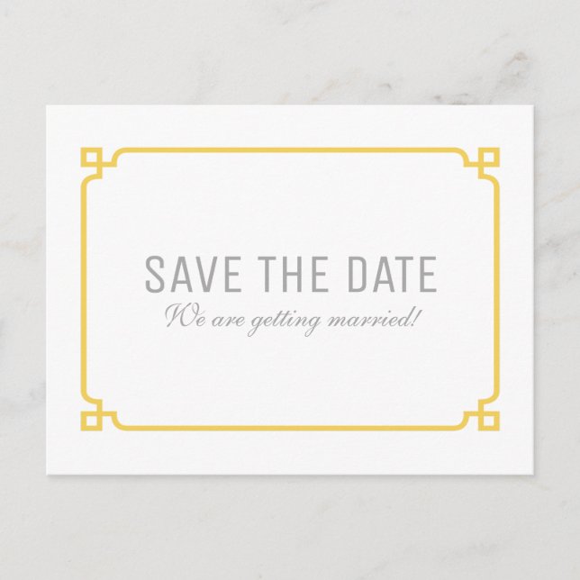 De Anúncio Cartão postal Yellow Deco Chic Save the Date (Frente)