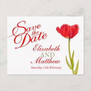 De Anúncio Casamento Salve a data Cartão postal tulipa vermel