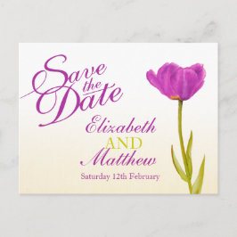 De Anúncio Casamento Salve a data Cartão postal tulipas roxas