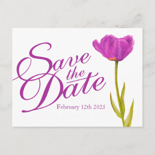 De Anúncio Casamento Salve a data Cartão postal tulipas roxas