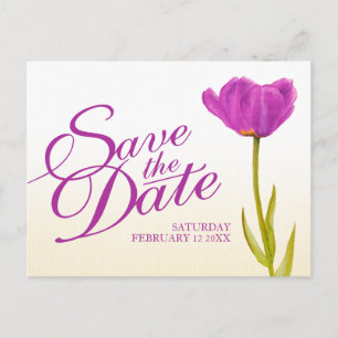 De Anúncio Casamento Salve a data Cartão postal tulipas roxas