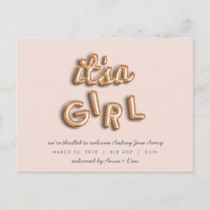 De Anúncio É uma menina! Cartão postal rosa dourado/ROSA.