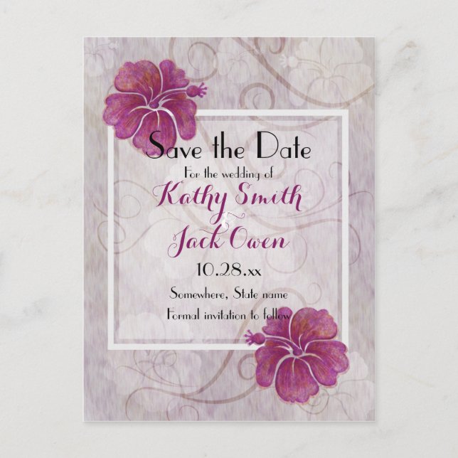 De Anúncio Plum hibiscus salvar a data do cartão postal (Frente)