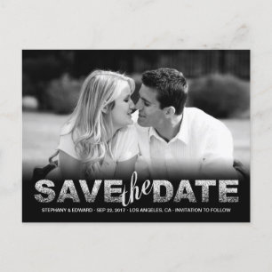 De Anúncio Prata Falsa com Brilho Save the Date Cartão Postal