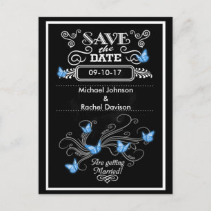 De Anúncio Salvar a data Cartão postal Blue Butterflies Vinta
