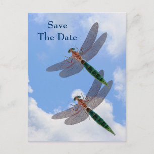De Anúncio Salvar Data Dragonflies Blue Sky Cartão Postal