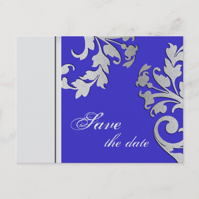 De Anúncio Salve a data: cartão postal Royal Blue Silver (Frente)