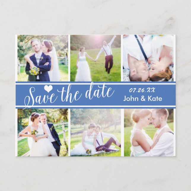 De Anúncio SALVE A DATA Casamento Azul 6 Cartão Postal FOTO (Frente)