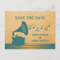 Teal Vintage Gramophone Salve a Data Cartão Postal