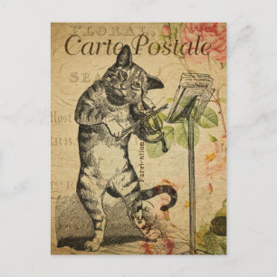 De Anúncio vintage gato jogando cartão postal