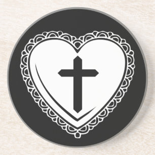 De Arenito Coração Gótico + Porta-Copos Cruz (Preto + Branco)