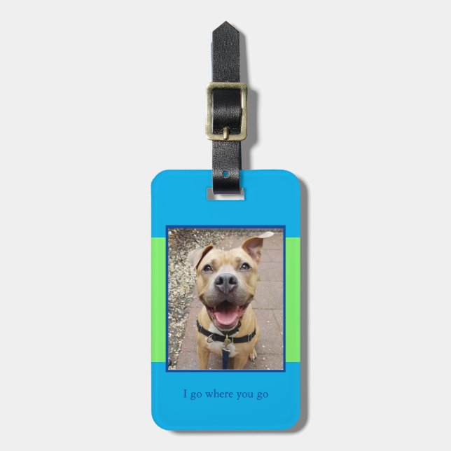 De Bagagem Etiqueta Pet Photo Blue and Green (Frente Vertical)
