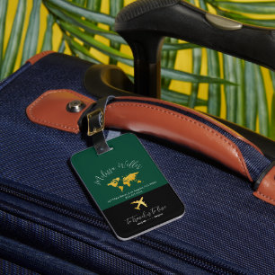 De Bagagem Etiqueta viagem com mapa Dourado e plano verde esc