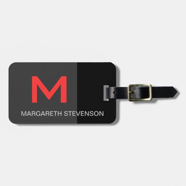 De Bagagem Script Black Red Cinza Personalizar Nome Etiqueta  (Frente Horizontal)