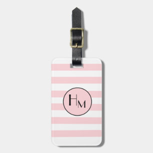 De Bagagem Trendy Pink & White stripe monograma etiqueta
