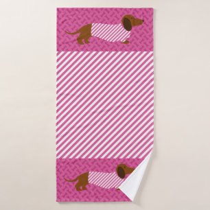 De Banho Toalha Dachshund Rosa e Branca
