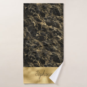 De Banho Toalha Monograma com Mármore Preto e Dourado