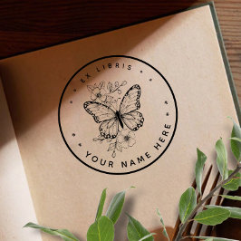 De Borracha Carimbo redondo da borboleta Floral ex libris