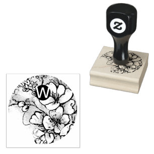 De Borracha Cherry Blossom Monograma Madeira Carimbo