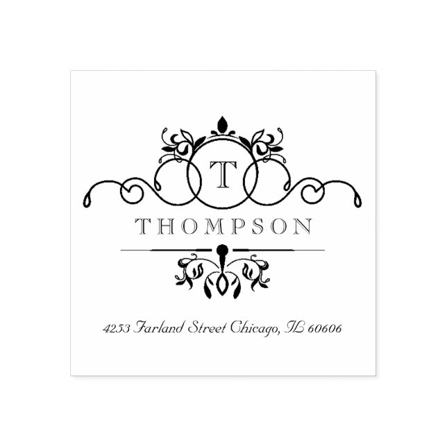 De Borracha Vintage Swirls Monograma - Carimbo (Impressão)