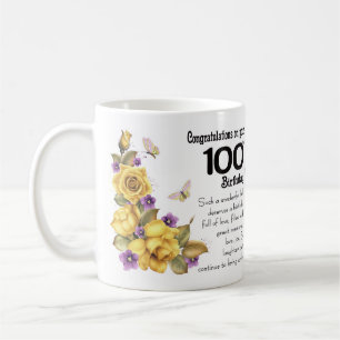 De Café 100th Rosa amarelo do aniversário e caneca do