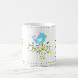De Café 3 pássaros felizes na caneca das estações