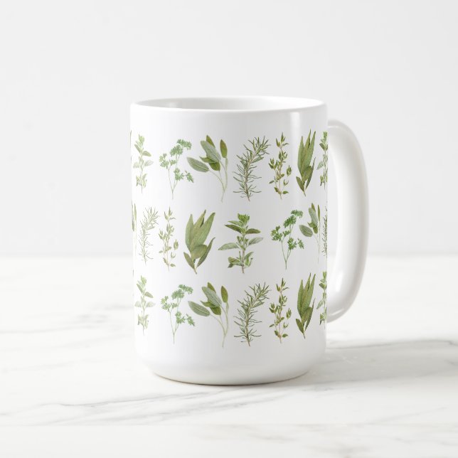 De Café 6 ERVAS FRESQUINHAS Caneca Alta Branca (totalmente (Frente Esquerda)