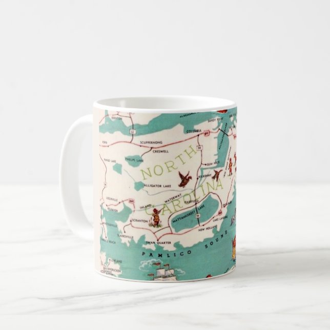De Café A Caneca do Mapa Ilustrado dos Outer Banks (Frente Esquerda)
