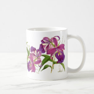De Café A orquídea do vintage floresce a caneca