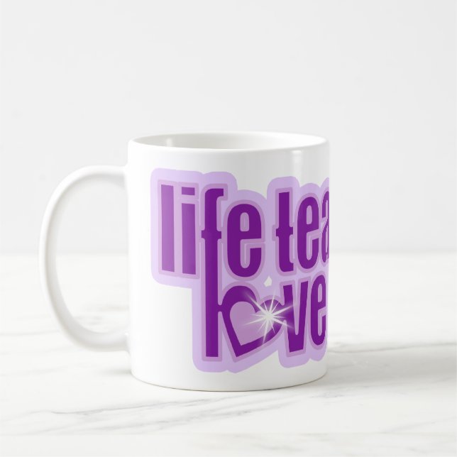 De Café "A vida ensina o amor revela" caneca roxa (Esquerda)