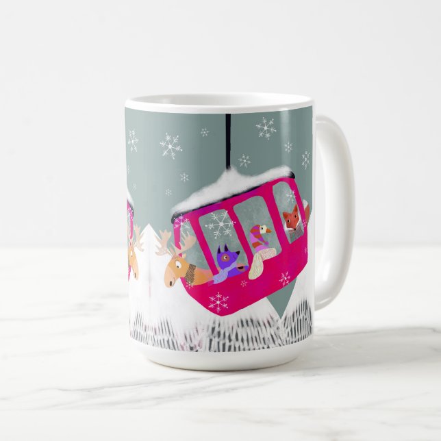 De Café Animais Fofos Esquiam na Caneca da Gôndola (Frente Esquerda)