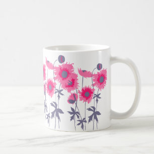 De Café As papoilas picam e caneca floral cinzenta da arte
