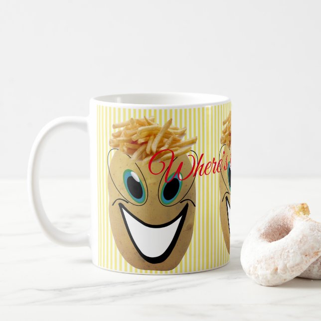 De Café Batata amarela, Fritas francesas, Ketchup? Caneca (Com Donut)