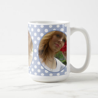 De Café Bolinhas brancas roxas quadro: Caneca da foto