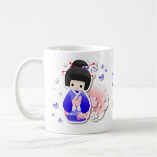 De Café Boneca japonesa da gueixa - caneca azul da série